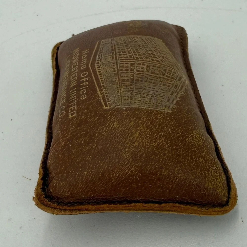 Vintage Rectangular Leather Shot-Filled Paperweight Promotional-Insurance Co